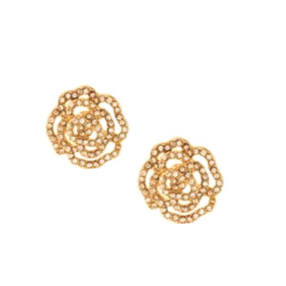 New Kate Spade Gold Crystal Rose Pavè Earrings - Picture 1 of 6